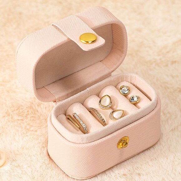 Chic Mini Faux Leather Jewelry Box for Rings & Earrings - Portable Organizer - Picture 1 of 8